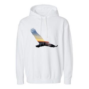 Lovely Flying Eagle Trippy Forest Sky Silhouette Tee Gift Garment-Dyed Fleece Hoodie