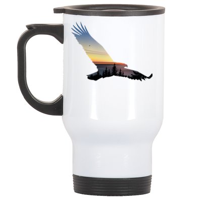 Lovely Flying Eagle Trippy Forest Sky Silhouette Tee Gift Stainless Steel Travel Mug