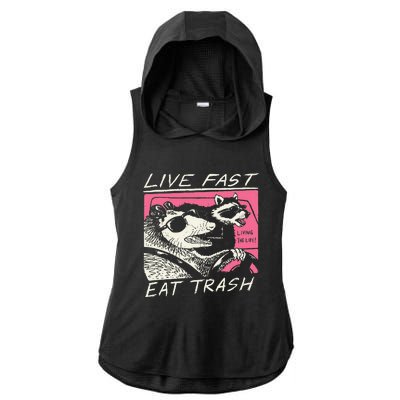 Live Fast Eat Trash And Get Hit By A Car Sunset Raccoon Ladies PosiCharge Tri-Blend Wicking Draft Hoodie Tank