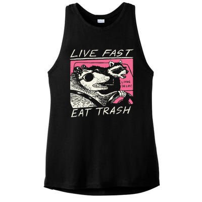 Live Fast Eat Trash And Get Hit By A Car Sunset Raccoon Ladies PosiCharge Tri-Blend Wicking Tank