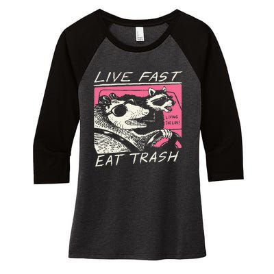 Live Fast Eat Trash And Get Hit By A Car Sunset Raccoon Women's Tri-Blend 3/4-Sleeve Raglan Shirt