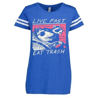 Live Fast Eat Trash And Get Hit By A Car Sunset Raccoon Enza Ladies Jersey Football T-Shirt