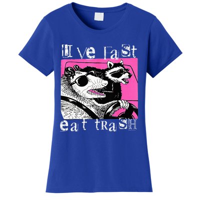 Live Fast Eat Trash Funny Possum Racoon Retro Sunglasses Women's T-Shirt