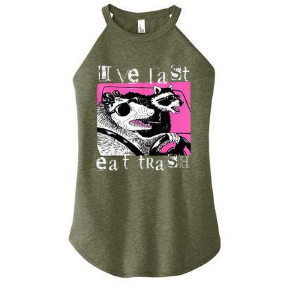 Live Fast Eat Trash Funny Possum Racoon Retro Sunglasses Women’s Perfect Tri Rocker Tank