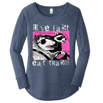 Live Fast Eat Trash Funny Possum Racoon Retro Sunglasses Women's Perfect Tri Tunic Long Sleeve Shirt