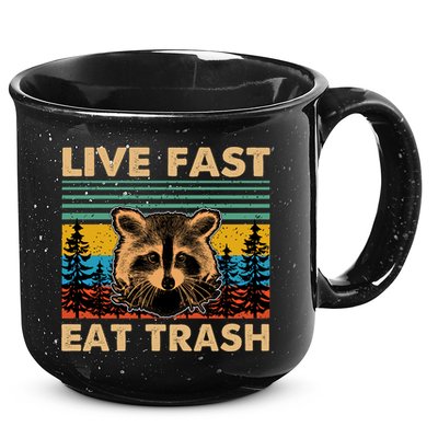 Live Fast Eat Trash Funny Raccoon Camping Vintage Retro Gift 15oz Campfire Ceramic Mug