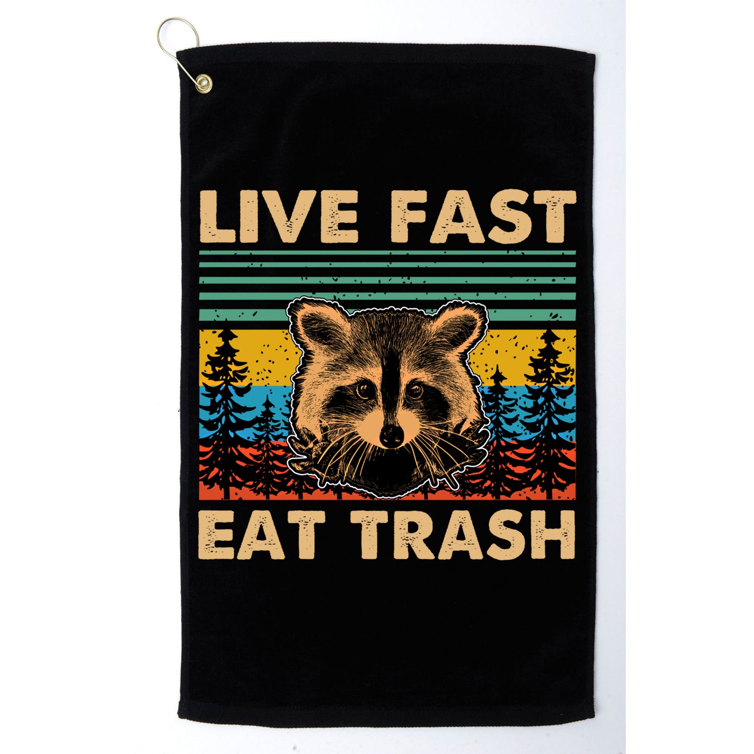 Live Fast Eat Trash Funny Raccoon Camping Vintage Retro Gift Golf Towel