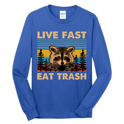 Live Fast Eat Trash Funny Raccoon Camping Vintage Retro Gift Tall Long Sleeve T-Shirt