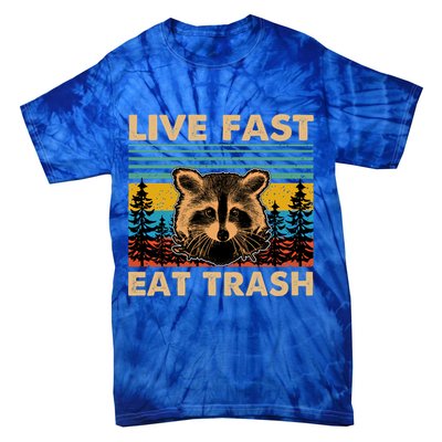 Live Fast Eat Trash Funny Raccoon Camping Vintage Retro Gift Tie-Dye T-Shirt