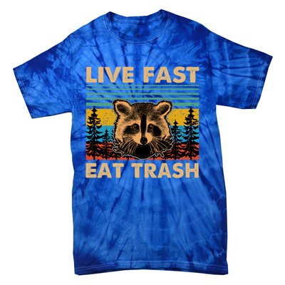 Live Fast Eat Trash Funny Raccoon Camping Vintage Retro Gift Tie-Dye T-Shirt