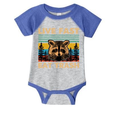 Live Fast Eat Trash Funny Raccoon Camping Vintage Retro Gift Infant Baby Jersey Bodysuit