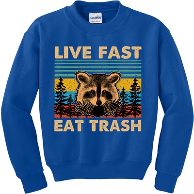 Live Fast Eat Trash Funny Raccoon Camping Vintage Retro Gift Kids Sweatshirt