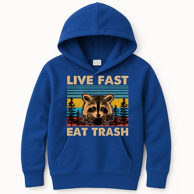 Live Fast Eat Trash Funny Raccoon Camping Vintage Retro Gift Kids Hoodie