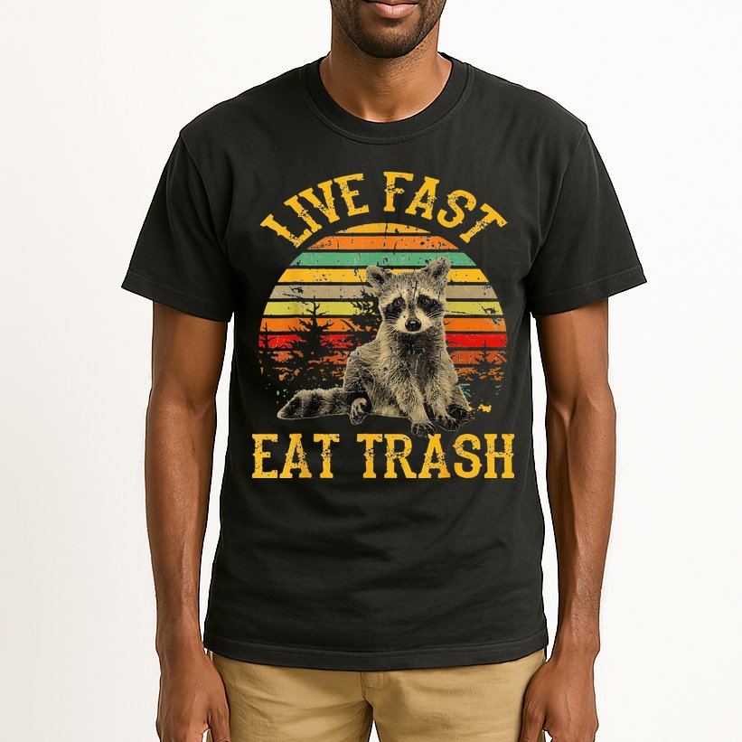 Live fast eat Trash Funny Raccoon Camping Vintage Tall T-Shirt