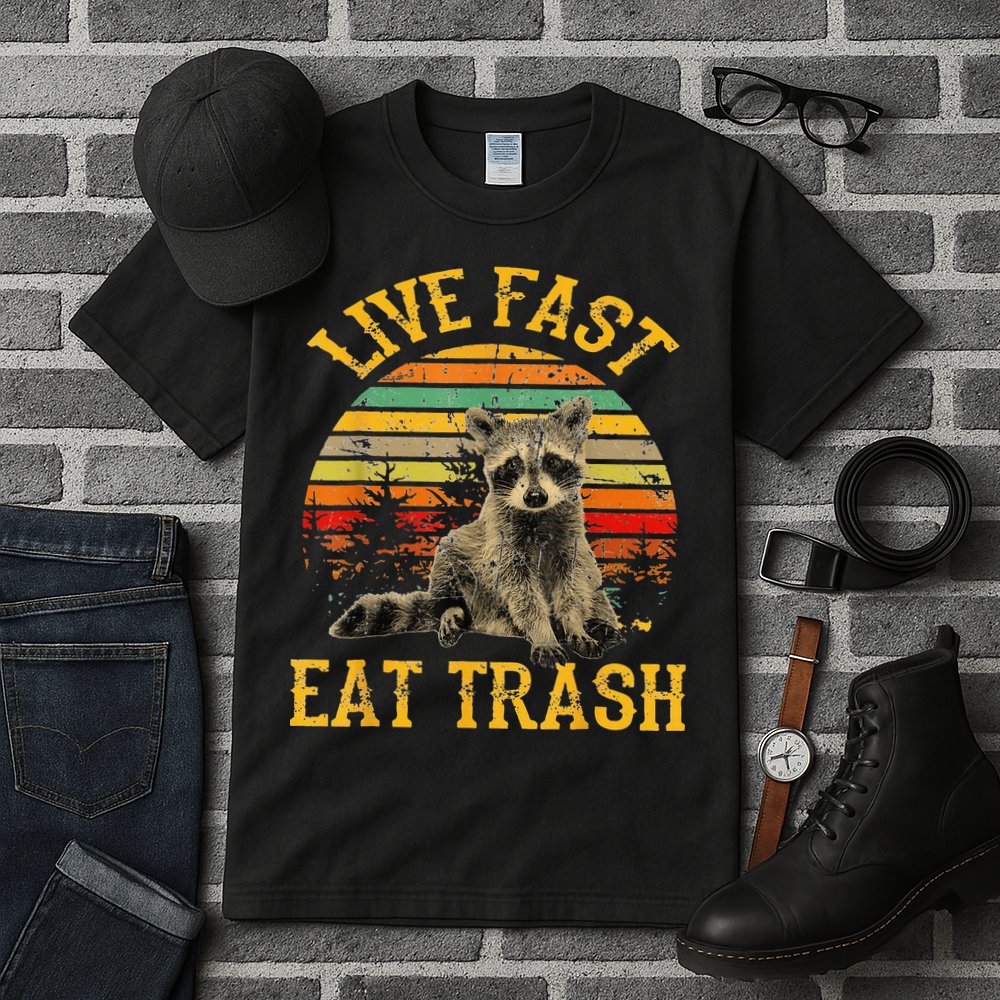 Live fast eat Trash Funny Raccoon Camping Vintage Tall T-Shirt