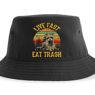 Live fast eat Trash Funny Raccoon Camping Vintage Sustainable Bucket Hat