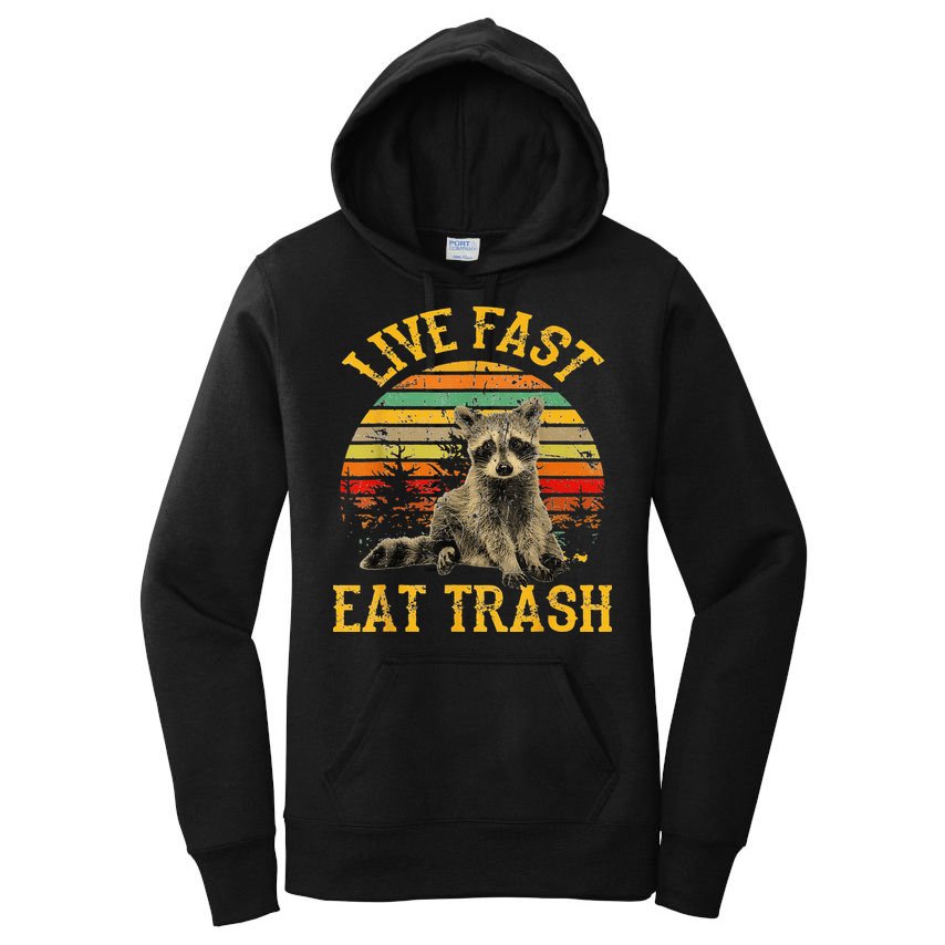 Live fast eat Trash Funny Raccoon Camping Vintage Women's Pullover Hoodie