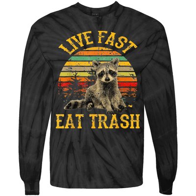 Live fast eat Trash Funny Raccoon Camping Vintage Tie-Dye Long Sleeve Shirt