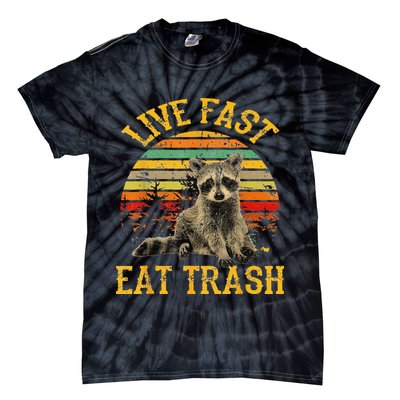 Live fast eat Trash Funny Raccoon Camping Vintage Tie-Dye T-Shirt