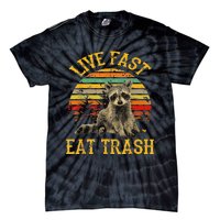 Live fast eat Trash Funny Raccoon Camping Vintage Tie-Dye T-Shirt