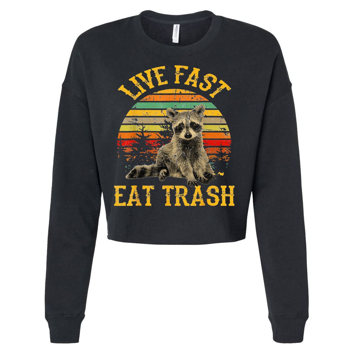 Live fast eat Trash Funny Raccoon Camping Vintage Cropped Pullover Crew