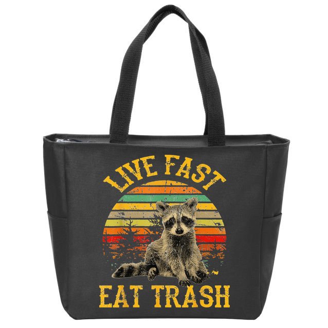 Live fast eat Trash Funny Raccoon Camping Vintage Zip Tote Bag