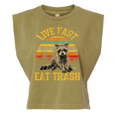 Live fast eat Trash Funny Raccoon Camping Vintage Garment-Dyed Women's Muscle Tee