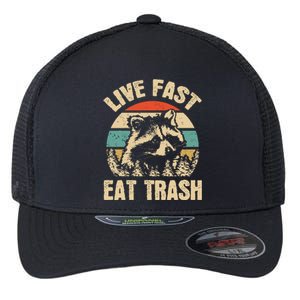 Live Fast Eat Trash Funny Raccoon Camping Or Hiking Lover Flexfit Unipanel Trucker Cap