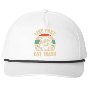 Live Fast Eat Trash Funny Raccoon Camping Or Hiking Lover Snapback Five-Panel Rope Hat