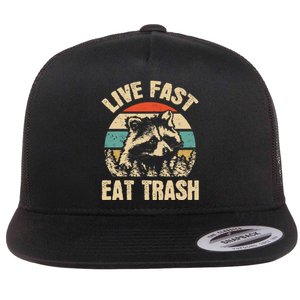 Live Fast Eat Trash Funny Raccoon Camping Or Hiking Lover Flat Bill Trucker Hat