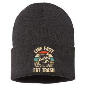 Live Fast Eat Trash Funny Raccoon Camping Or Hiking Lover Sustainable Knit Beanie