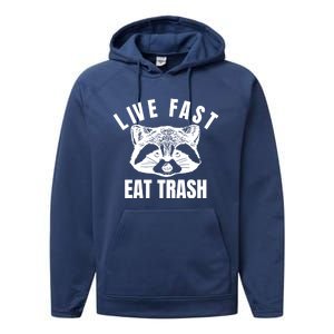 Live Fast Eat Trashfunny Gift Funny Raccoon Design Gift Performance Fleece Hoodie