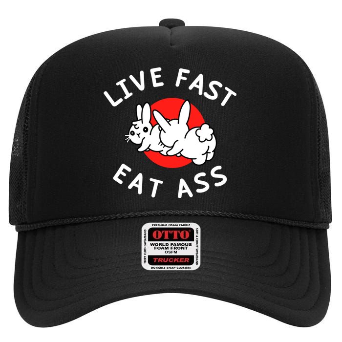 Live Fast Eat Ass Bunny High Crown Mesh Back Trucker Hat