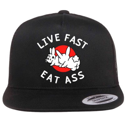 Live Fast Eat Ass Bunny Flat Bill Trucker Hat