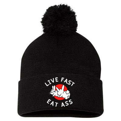 Live Fast Eat Ass Bunny Pom Pom 12in Knit Beanie