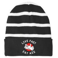 Live Fast Eat Ass Bunny Striped Beanie with Solid Band