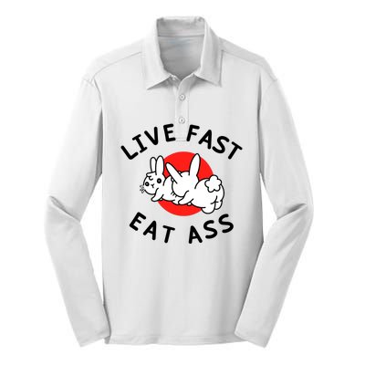 Live Fast Eat Ass Shirts Funny Bunny Silk Touch Performance Long Sleeve Polo