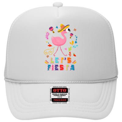 Let's Fiesta Flamingo Cinco De Mayo High Crown Mesh Back Trucker Hat