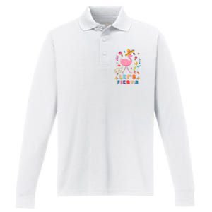 Let's Fiesta Flamingo Cinco De Mayo Performance Long Sleeve Polo