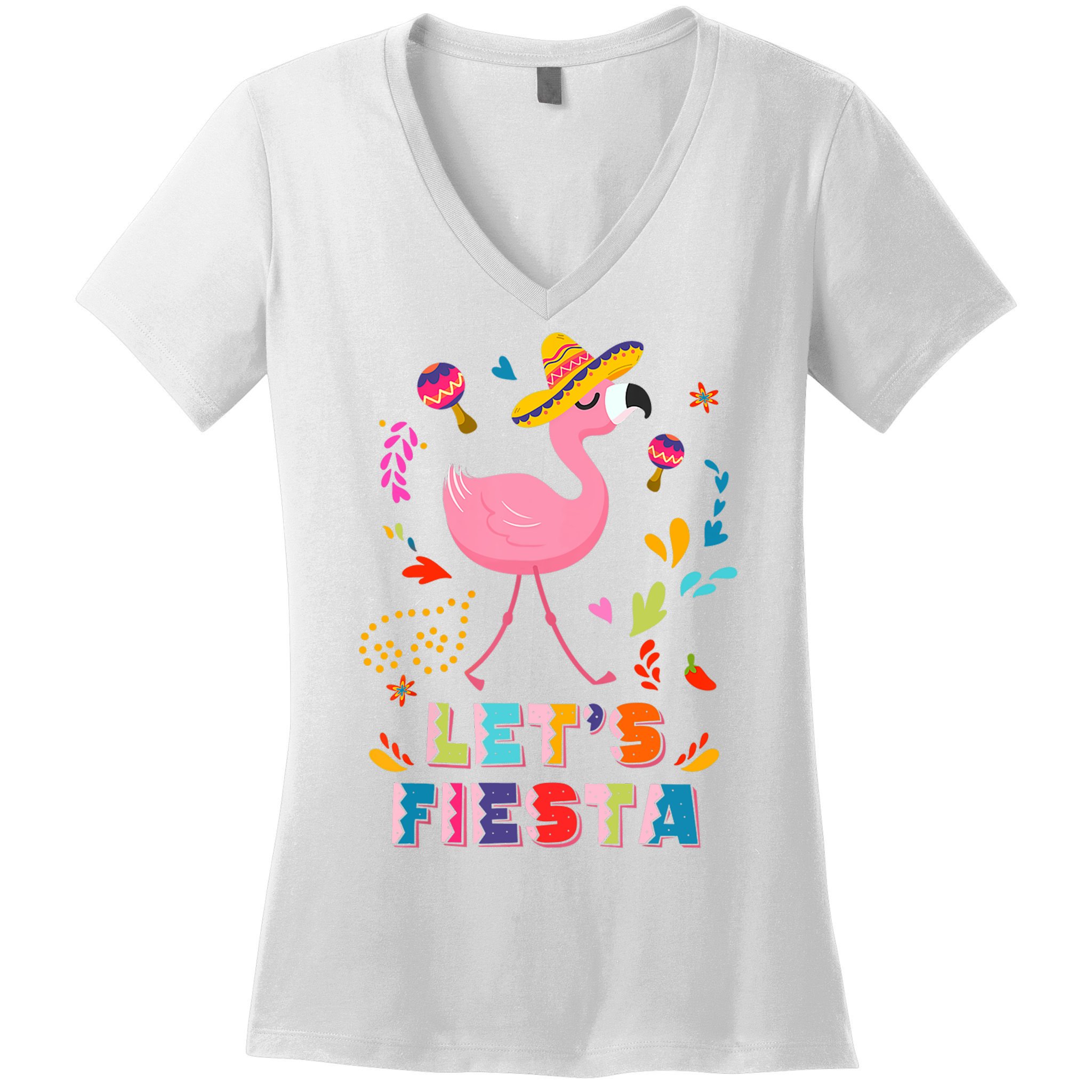 Let's Fiesta Flamingo Cinco De Mayo Women's V-Neck T-Shirt