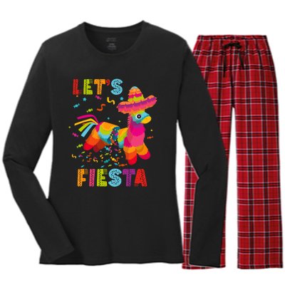 LetS Fiesta Funny Pinata Cinco De Mayo Mexican Party Pinata Women's Long Sleeve Flannel Pajama Set 