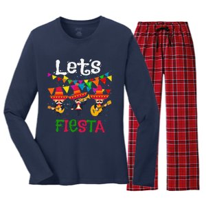 Let´s Fiesta Funny Cinco De Mayo Mexican Mariachi Women's Long Sleeve Flannel Pajama Set 