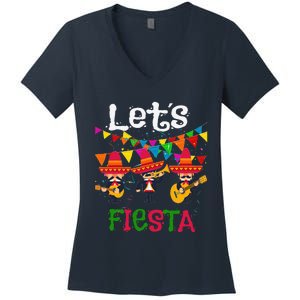 Let´s Fiesta Funny Cinco De Mayo Mexican Mariachi Women's V-Neck T-Shirt