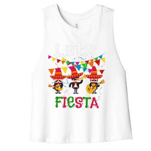 Let´s Fiesta Funny Cinco De Mayo Mexican Mariachi Women's Racerback Cropped Tank