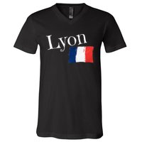 Lyon France Flag French City Of Lyon V-Neck T-Shirt