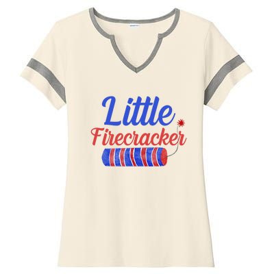 Little Firecracker Funny 4th Of July Ladies Halftime Notch Neck Tee