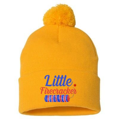 Little Firecracker Funny 4th Of July Pom Pom 12in Knit Beanie