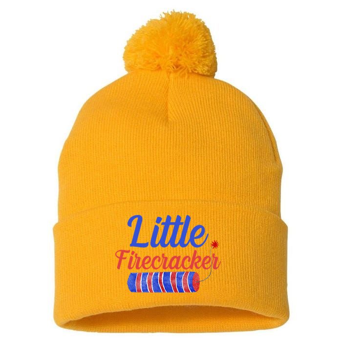 Little Firecracker Funny 4th Of July Pom Pom 12in Knit Beanie