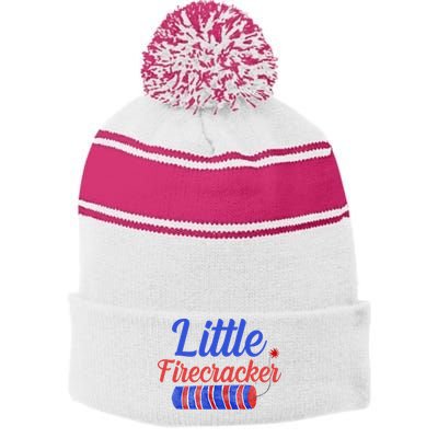 Little Firecracker Funny 4th Of July Stripe Pom Pom Beanie