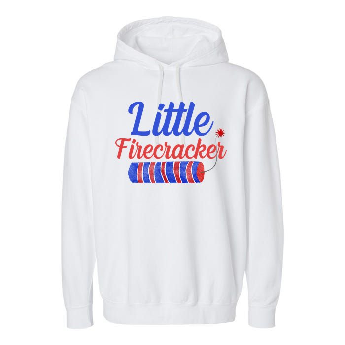 Little Firecracker Funny 4th Of July Garment-Dyed Fleece Hoodie